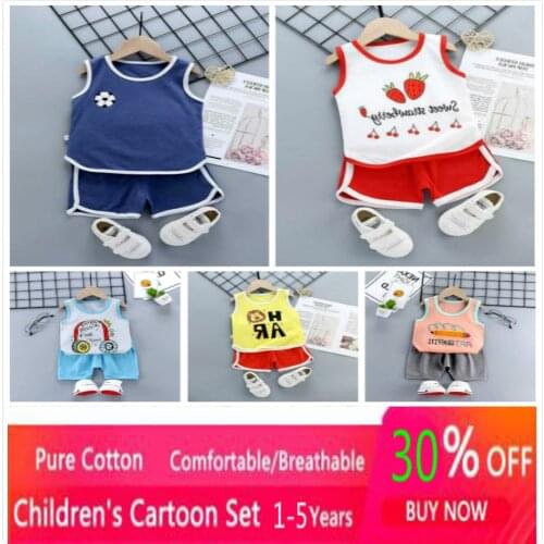 Summer Baby Boys Vest Tops Pants Casual Cartoon Girls T Shirt Short Sport Suit Toddler Clothes Children Tracksuits Free Shipping