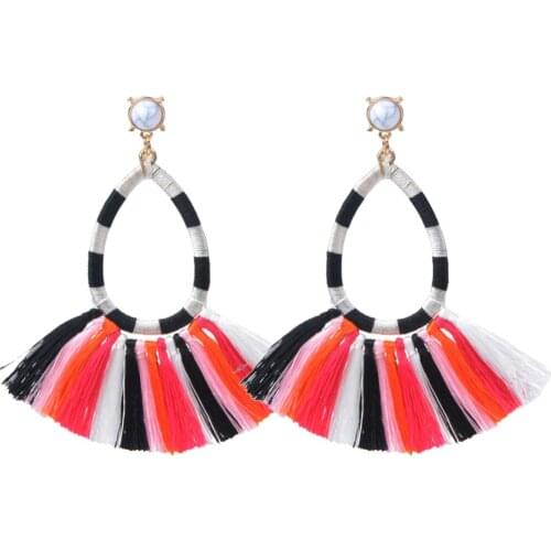 LFPU Exaggerate Stripe Long Earrings Tassel Natural Stone Bohemian Earrings For Wedding Party Women Jewelry