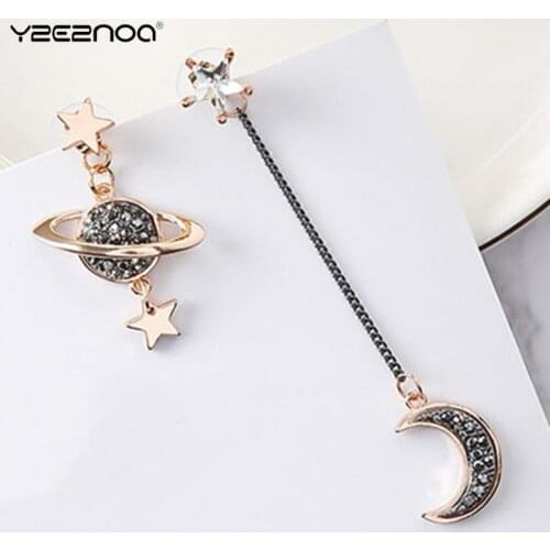 Moon Star Planet Pendientes Hot Christmas Gifts Asymmetric Earrings For Women Trendy Bijoux Rhinestone