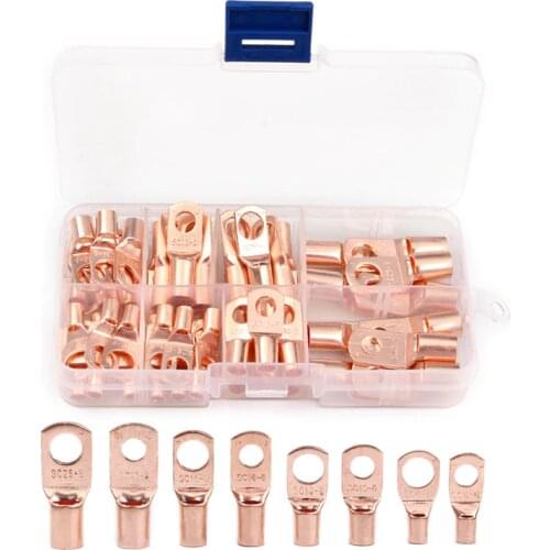 60PCS Copper Lug Ring Terminal Wire Connectors Ring Eyes for Battery Bare Cable Electric Wire Crimp Connector Kit with Box