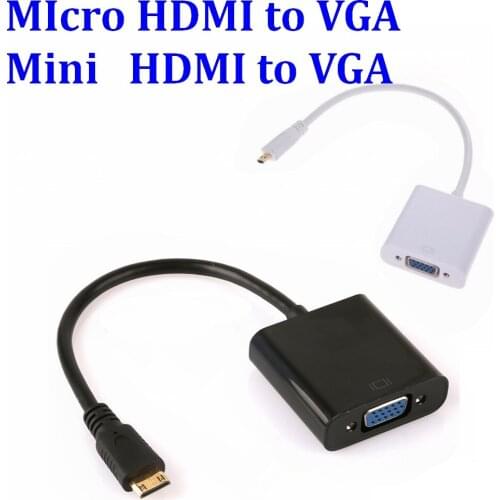 Mini HDMI micro HDMI to VGA with 3.5mm Jack Audio Cable Video Converter Adapter For Xbox 360 PS3 PS4 HDTV PC Laptop DVD *100pcs