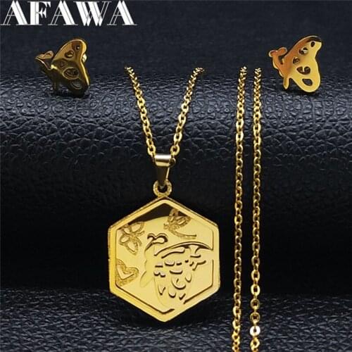Fashion Butterfly Stainless Steel Gold Color Earring Necklace Sets for Women Set Kid Jewelry joyas acero inoxidable mujer SXS01