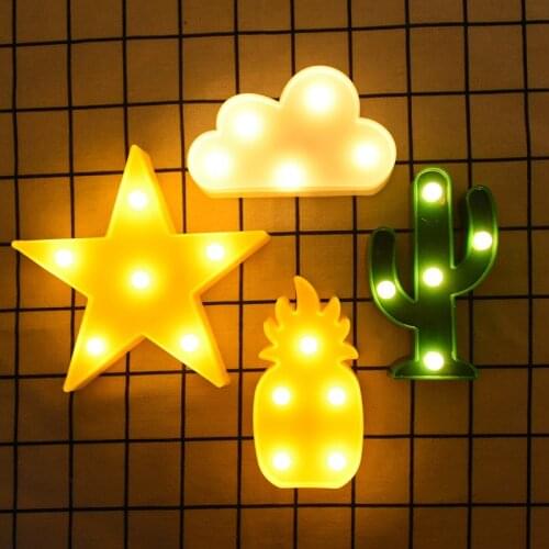 Cartoon Flamingo Unicorn Night Lights Cute Clouds Stars Appease LED Night Lights For Childrens Bedroom Decoration 3D Table Lamp