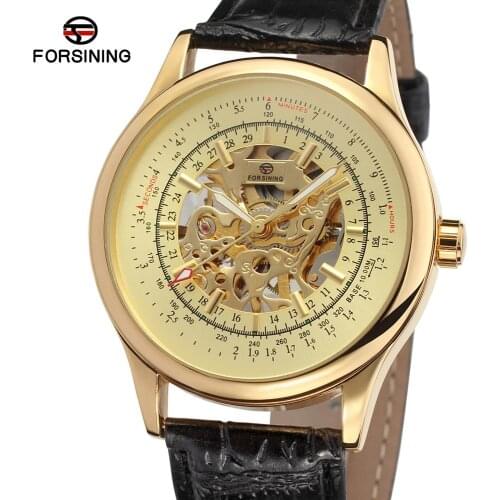 Mens Watches Luxury Skeleton Clock Man Classic Sport Watch Hollow Engraving Gold Case Leather Skeleton Mechanical Watches