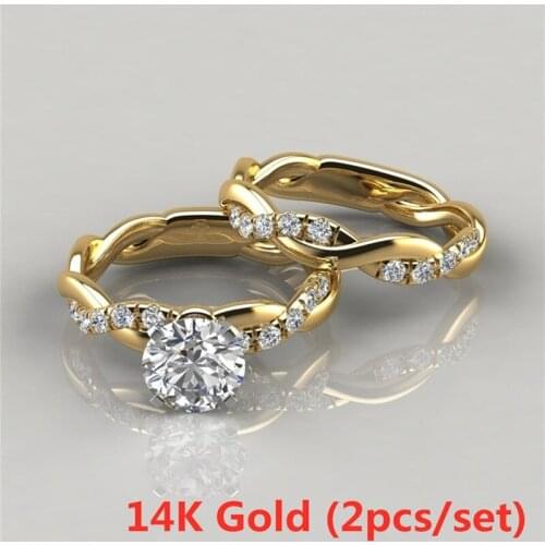 Twist Round Cut White Sapphire Ring Set Bridal Engagement Wedding Diamond Rings Band Anniversary Banquet Party Jewelry