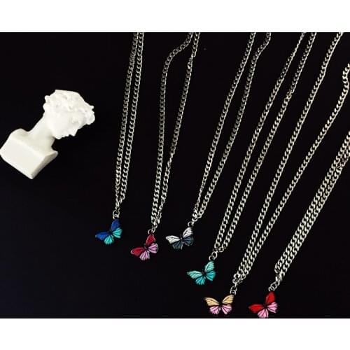 New Hiphop Butterfly Pendant Stainless Steel Necklace Cute Insect Choker Chain Party Jewelry for Women Man Friendship Girl Gifts