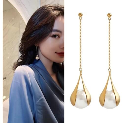 New Fashion Pearl Drop Earrings For Women Gold Color Simple Trendy Wedding Jewelry Simple Bridal Dangle Earring