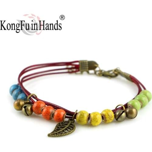New Design Fashion bohemia 8mm ceramic Beads leaf Bracelet for women female Bangle vintage Wholesale Jewelry New Arrival