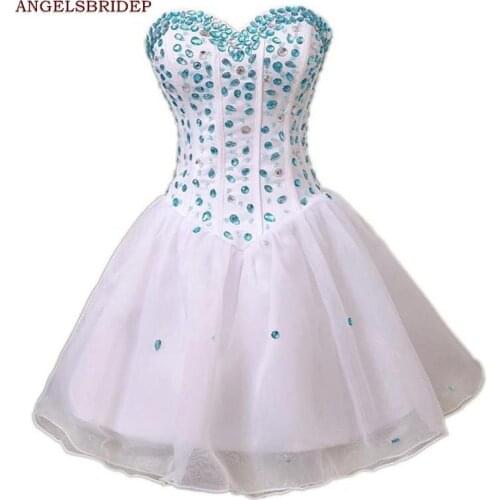 Charming Sweetheart Junior Homecoming Dress 2021 Sparkly Crystals Short Ball Gown Graduation Formal Pageant Party Gowns Lace-up