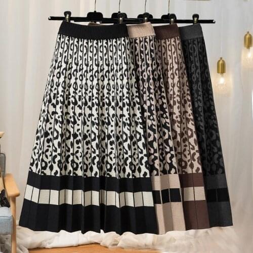 Autumn Winter Knitted Pleated Skirt Mid-length High Waist A-Line Skirt Folds Korean Style Large Swing Skirt Female 2021 New