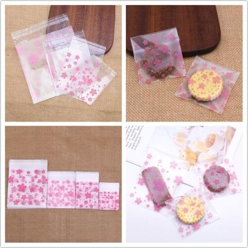 25/50Pcs Pink Cherry Flower Print Transparent Candy Bags Xmas Birthday Wrapper Gift Bag for Kids Party Cookie Package Supplies