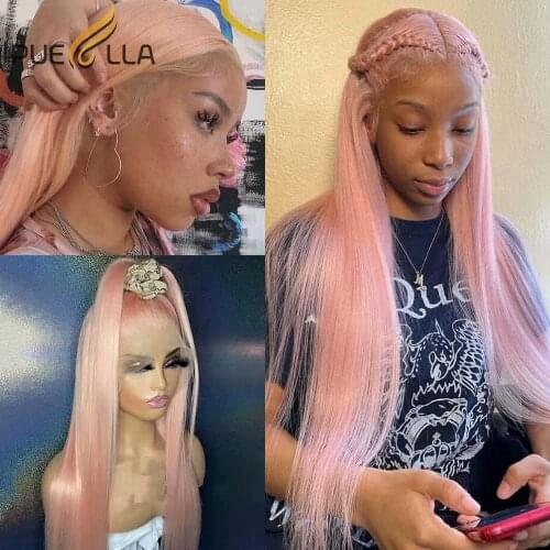 180 Density Straight Lace Front Wig Brazilian Remy Pink Human Hair Closure Wig Pre Plucked Lace Front Human Hair Wigs For Women