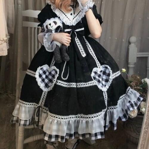 Sweet Goth Lolita Dress Retro Sailor Collar Falbala High Waist Victorian Dress Kawaii Girl Gothic Lolita Op Loli Cos