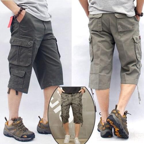 Plus Size Mens Multi-pocket Casual Cargo Shorts Summer Loose Straight Outdoor Sports Shorts Army Fans Tactical Shorts