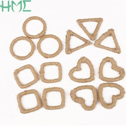 Different Size Khaki Burlap Jute Hemp Beads Charm Pendant for Earring Necklace Bracelet Craft Making DIY Wedding Decoration
