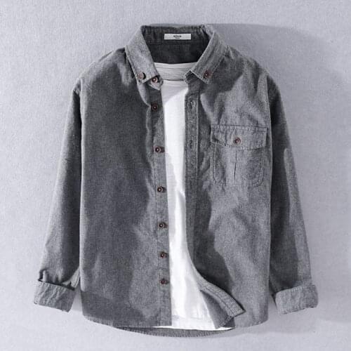 Autumn and spring new arrival brushed pure cotton shirt men brand gray shirts for men trendy solid shirt mens comfortable camisa