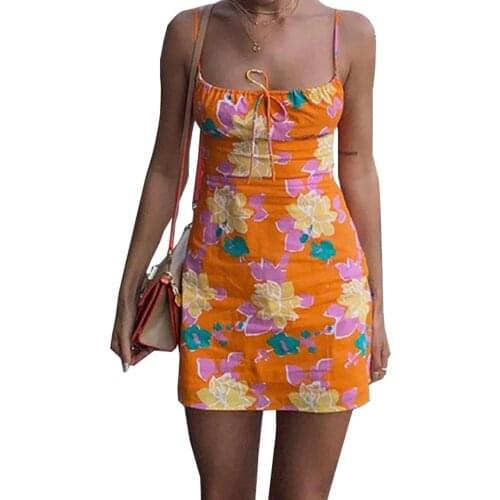 Spring Summer Floral Print Boho Dress Women Sexy Sleeveless Party Dress Slim Elastics Off Shoulder Mini Dress Cotton