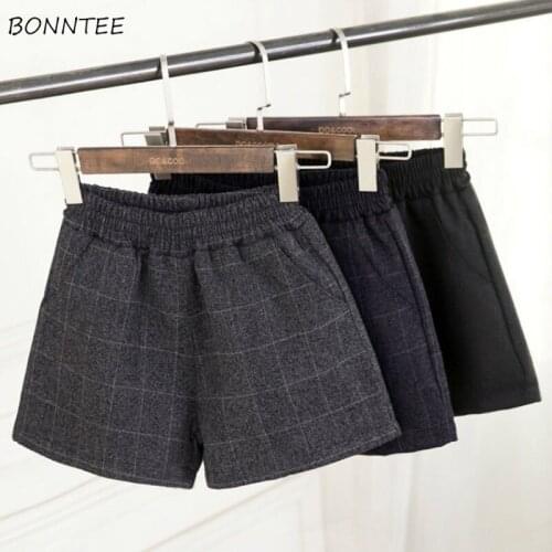 Shorts Women Plaid High Waist Simple Elastic Loose College Oversize All Match Soft Elegant Korean Style Female Leisure Stylish