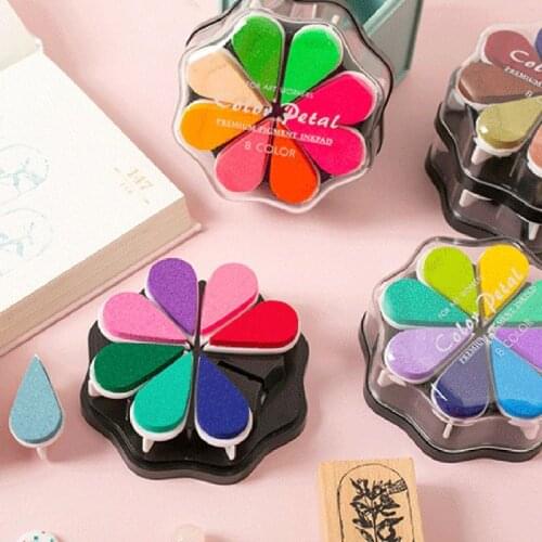 Cute 8Colors Water Drop Petal Ink Pad Stamp DIY Finger Painting Craft Stationery
