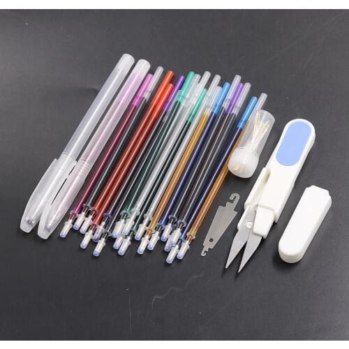 20pcs Water Erasable Pen ink Disappearing Fabric Marker Refills with Sewing Embroidery Needles & Thread Cutter DIY Sewing Tools