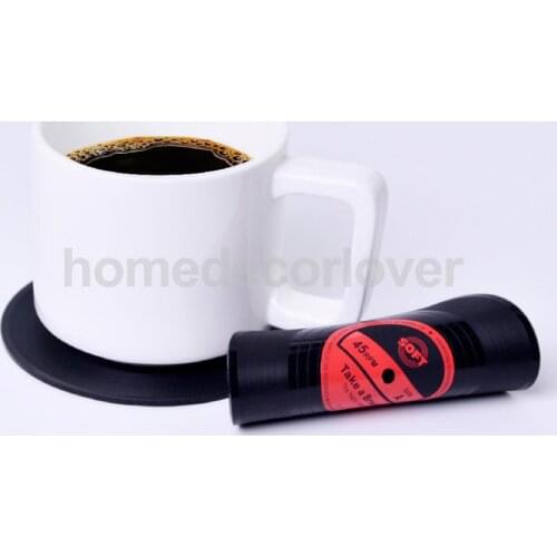 Vinyl Records Album Coaster Set CD Drink Mug Coffee Mat Black Music red