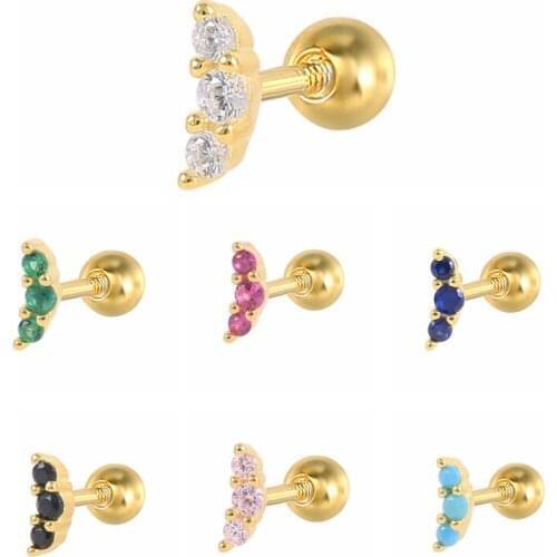 Viny Black Purple Versatile Three Mini Diamonds Earring For Women 925 Sterling Silver Piercing Stud Earring Pendiente Jewelry