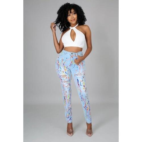 2021 Ins Internet Celebrity Famous Women Jeans Pencil Pants Hand-Pating Hollow Out