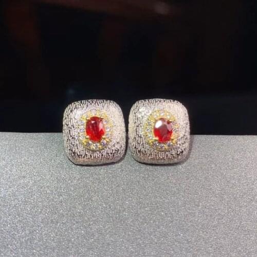 CoLife Jewelry 2020 New Fashion 925 Silver Stud Earrings 3*4mm Natural Ruby Stud Earrings Silver Square Earrings