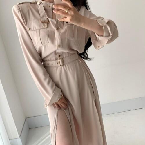 2020 New Autumn Elegant For Women Office Vestidos Lady Double-Breasted Long Dresses