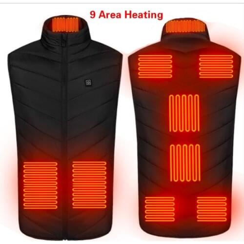 9 Places Heated Vest Men Women Usb Heated Jacket Heating Vest Thermal Clothing Hunting Vest Winter Heating Jacket Black S-6XL