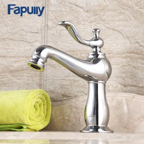 Fapully Basin Gold Bathroom Faucet Single Handle Chrome Gold Finish Deck Mounted Bathroom Mixer Tap Hot And Hot Water 554-11C