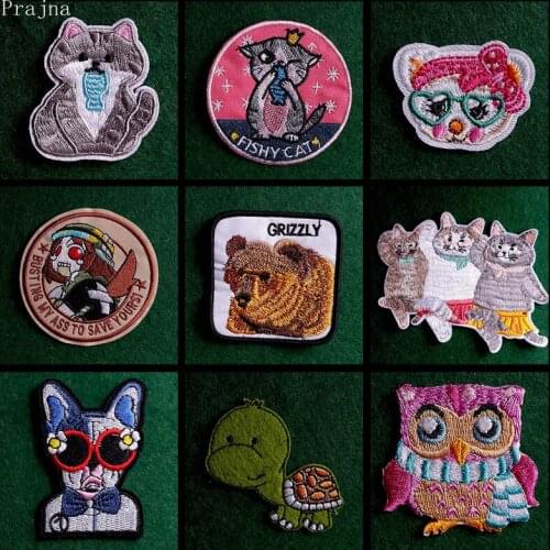 2Pcs Cartoon Animal Patch Iron On Patches On Clothes Cute Cat Applique Embroidered Patches For Kids Clothing Stickers Badges DIY