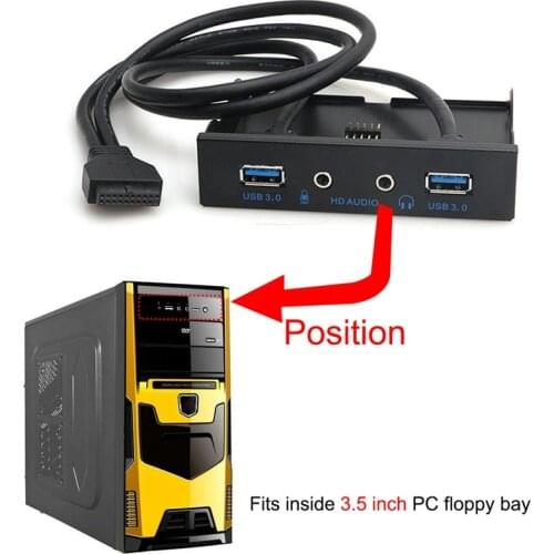 3.5'' 2 USB3.0 A Hub + HD o to 20Pin Header Floppy Front Drive Panel