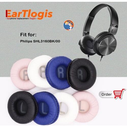 EarTlogis 70mm Replacement Ear Pads for Philips SHL3160BK/00 SHL 3160 BK Headset Parts Earmuff Cover Cushion Cups Pillow