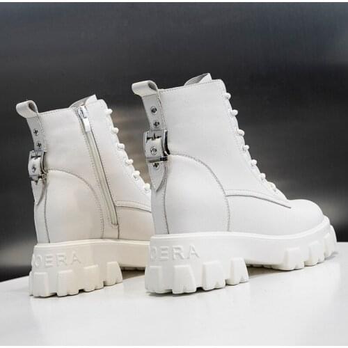 Cowhide Leather Boots Autumn And Winter New Martin Boots Womens Inner Height Increase Womens Shoes Retro British Style Boots