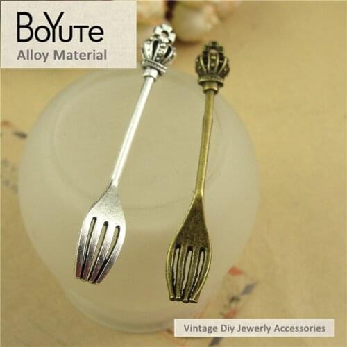 BoYuTe (40 Pieces/Lot) 59*8MM Vintage Style Antique Bronze Silver Plated Alloy Crown Pendant Spoon Jewelry Accessories Makings