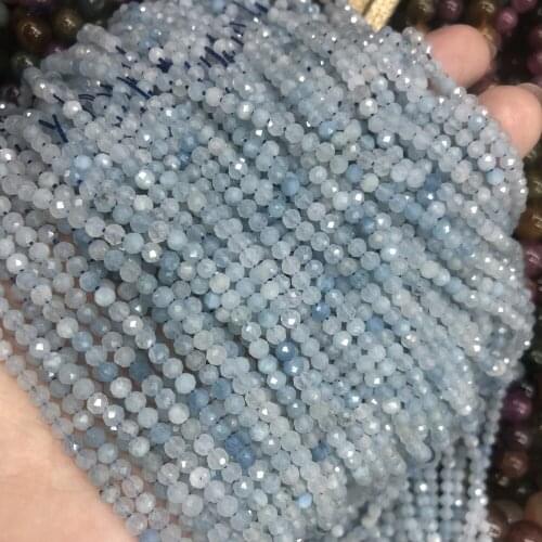 Natural Semi Precious Stone Beads Mini Aquamarines DIY For Making Necklaces And Bracelets 3 / 4 mm