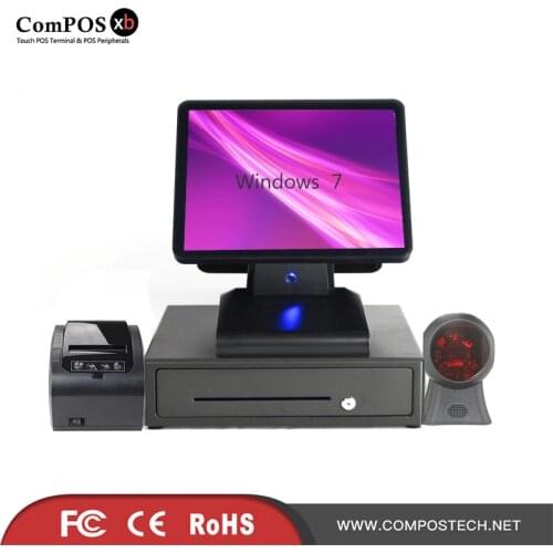 Black/White POS System 15 inch capacitive touch screen all in one terminal point of sale with scanner
