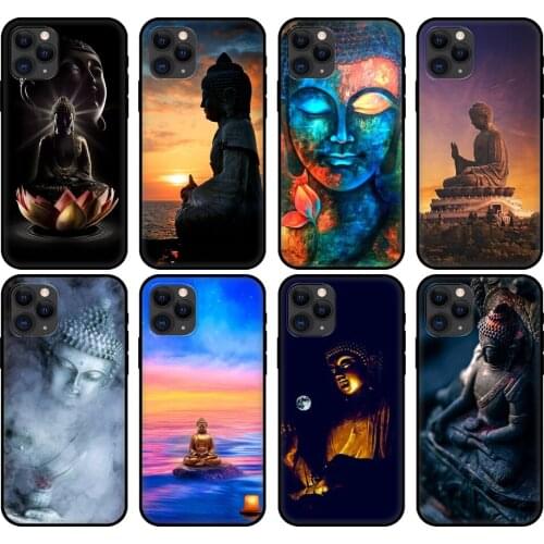 Black tpu case for iphone 5 5s se 2020 6 6s 7 8 plus x 10 XR XS 11 12 mini pro MAX back cover Buddha Statue Purnima
