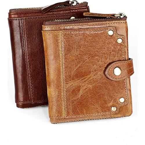 Mens Wallet LeatherZip Card Holder Short Mens Wallet Coin Pockets Retro Brand High Quality Mens Wallet