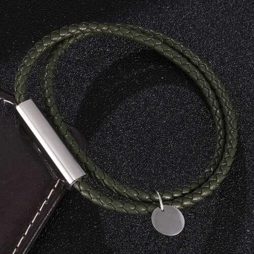 Double Layer Green Leather Bracelet Fashion Couple Bracelet & Bangle Rope Chain Charm Women Jewelry Gift BB0688