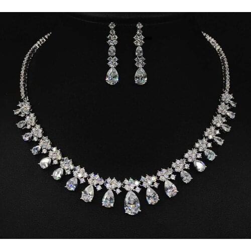 HIBRIDE Nigeria 2pcs Water Drop Bridal Zirconia Necklace Sets For Women Jewelry CZ Crystal Wedding Jewelry aretes de mujer N-774