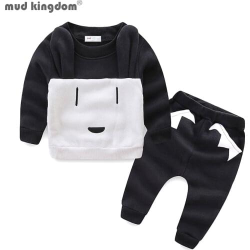 Mudkingdom Boys Girls Outfits Cartoon Pattern Patchwork Cotton Winter Autumn Pants Set