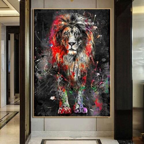 Abstract Lion Canvas Art Posters and Prints Nordic Graffiti Animals Painting On Wall Art Decor Pictures For Living Room Cuadro