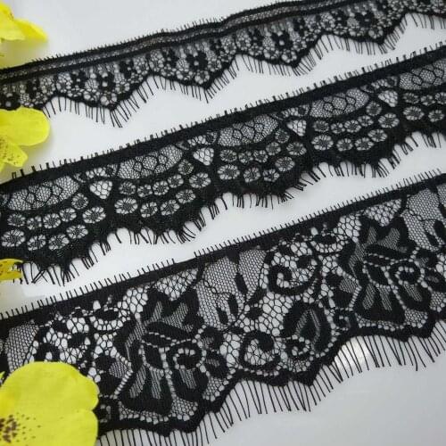 3M / lot 5cm 6cm 7cm Wide Black White Lace Fabric trim Wedding Decoration Sewing Applique Eyelashes Lace Ribbon