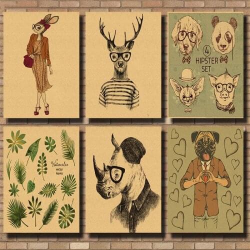 Cartoon Botany Fox Owl Deer Nordic Frameless Painting Art Print Kraft paper Poster Picture Wall Baby Room Children