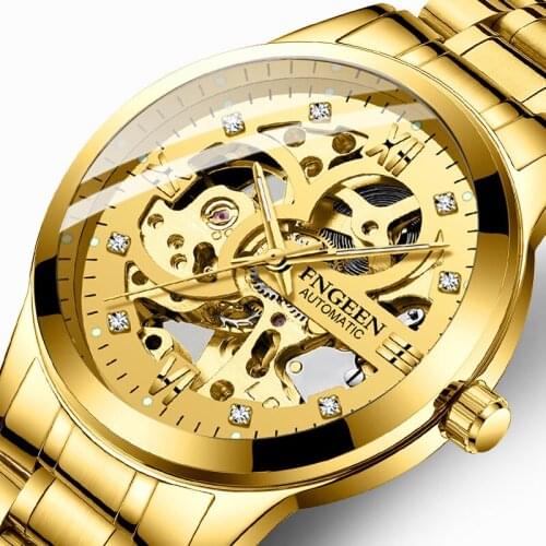 2021 New Top Brand Mens Sports Automatic Mechanical Watches Golden Stainless Steel Waterproof Chronograph Luxury Reloj Hombre