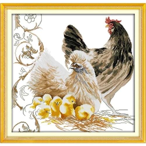 Chicken family cross stitch kit 14ct 11ct pre stamped canvas cross stitching animal embroidery DIY handmade needlework