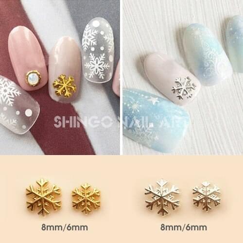 10pcs Christmas article Alloy 3D Nail Art Sticker Silver/Gold Snowflake Glitter Nail Gel Tools nail DIY Decorate different sizes