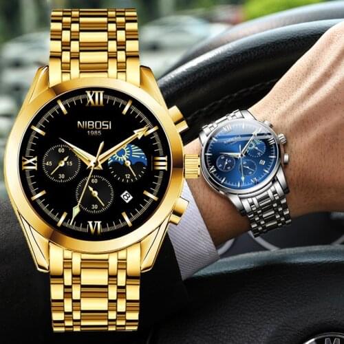 NIBOSI 2021 New Stainless Steel Men Watch Business Fashion Gold Waterproof Sport Casual Quartz Clock Watches Relogio Masculino